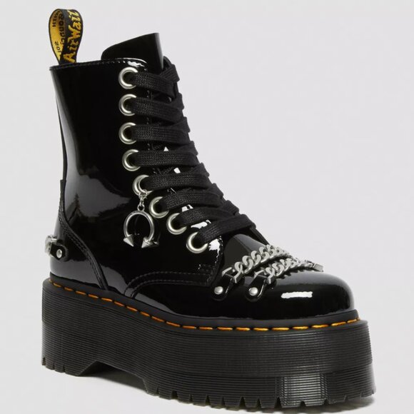Dr. Martens Black Jadon Patent Chain Leather Platform Boots - Picture 14 of 14